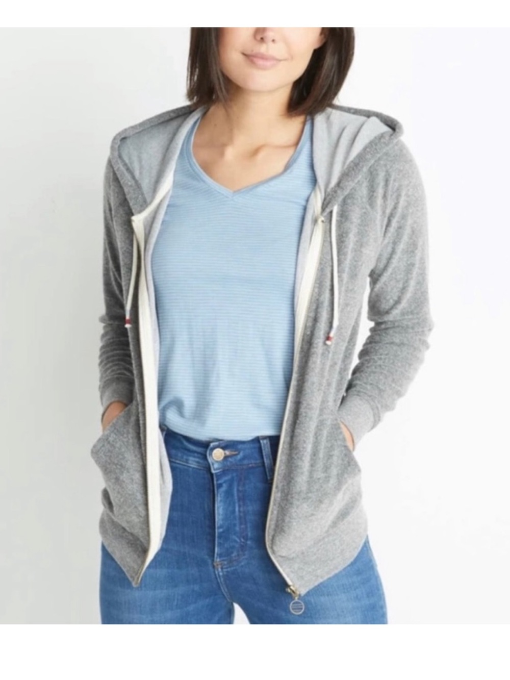 Marine Layer Terry Out Full Zip Hoodie Sweatshirt Grey Large beach coastal